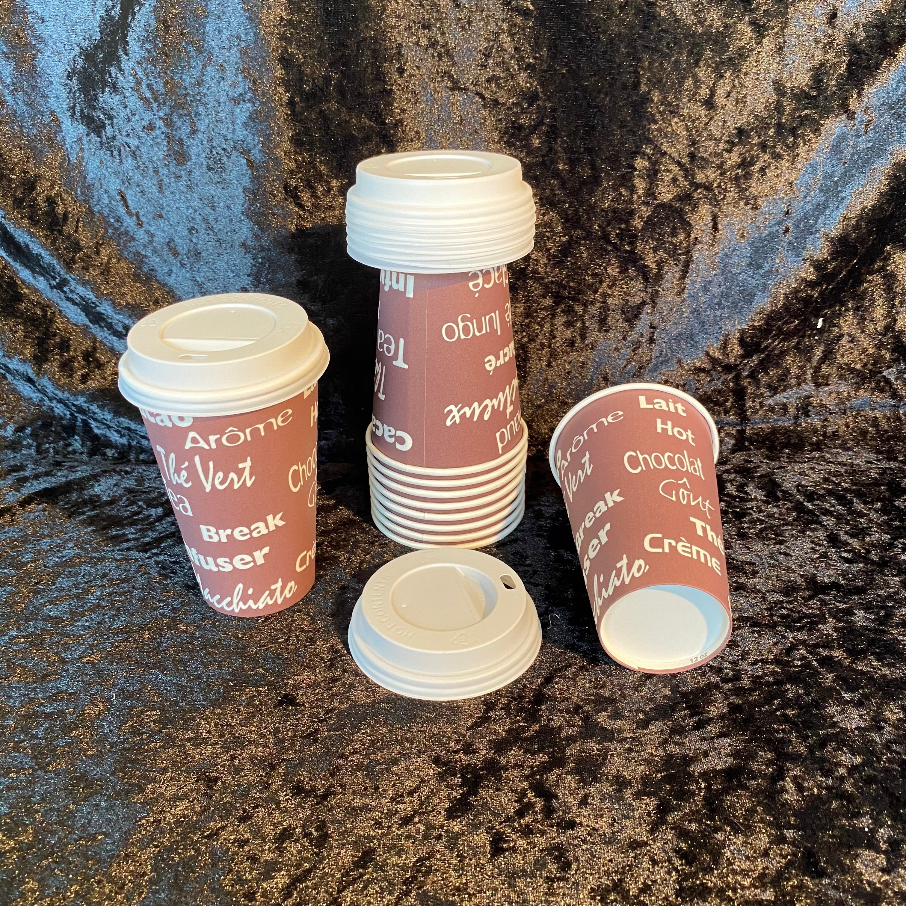 10 gobelets carton thé chocolat 36cl avec couvercle