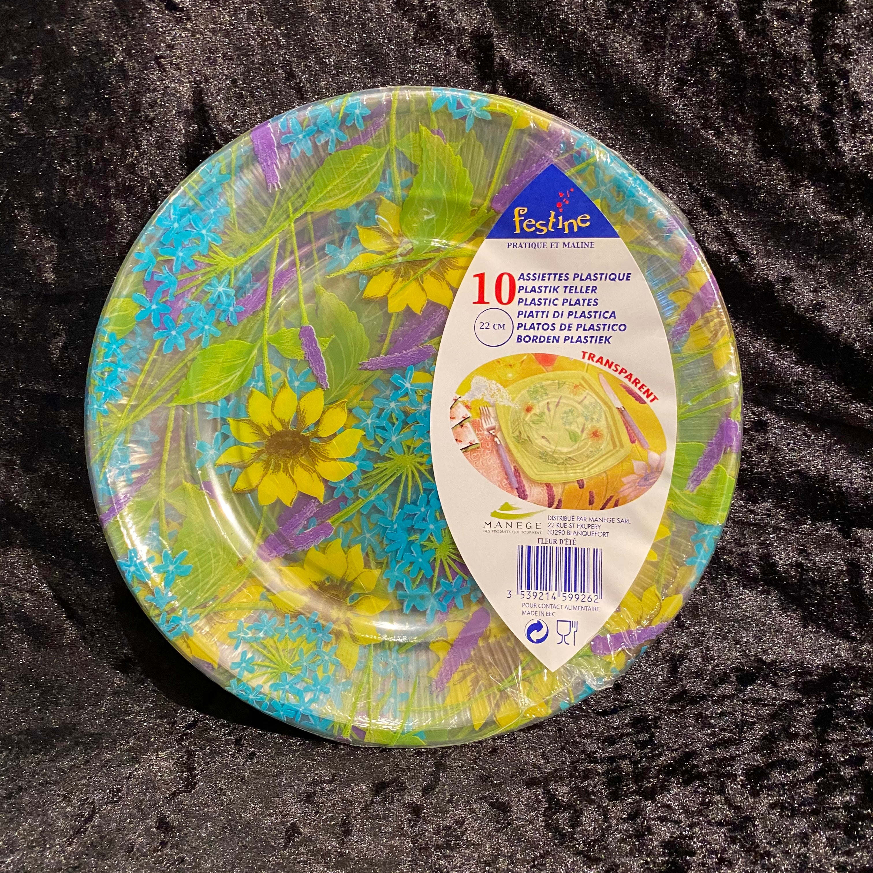 10 assiettes plastiques 22cm fleurs d'ete cristal