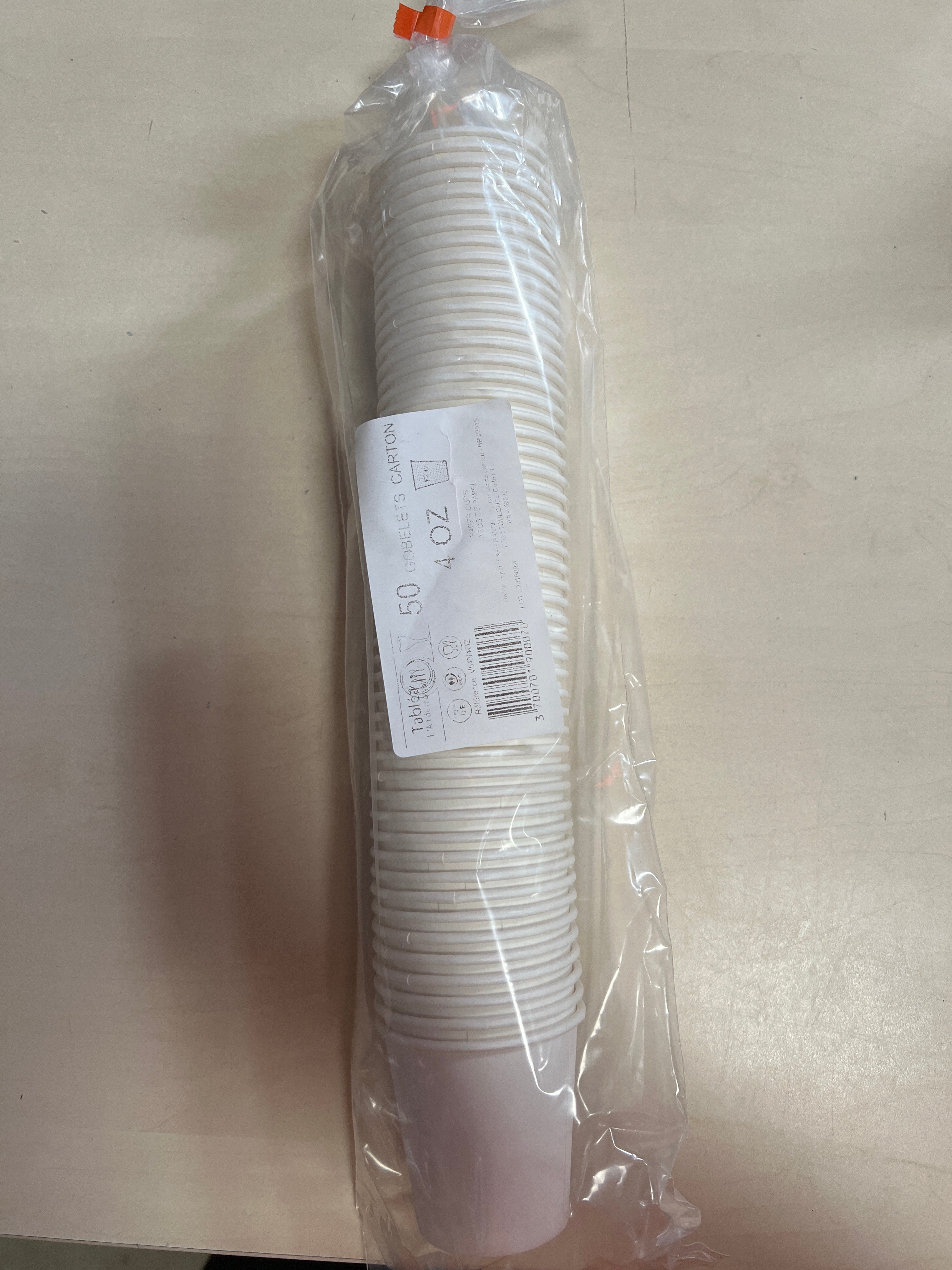 50 gobelets 4oz- 12 cl carton blanc 1 pile