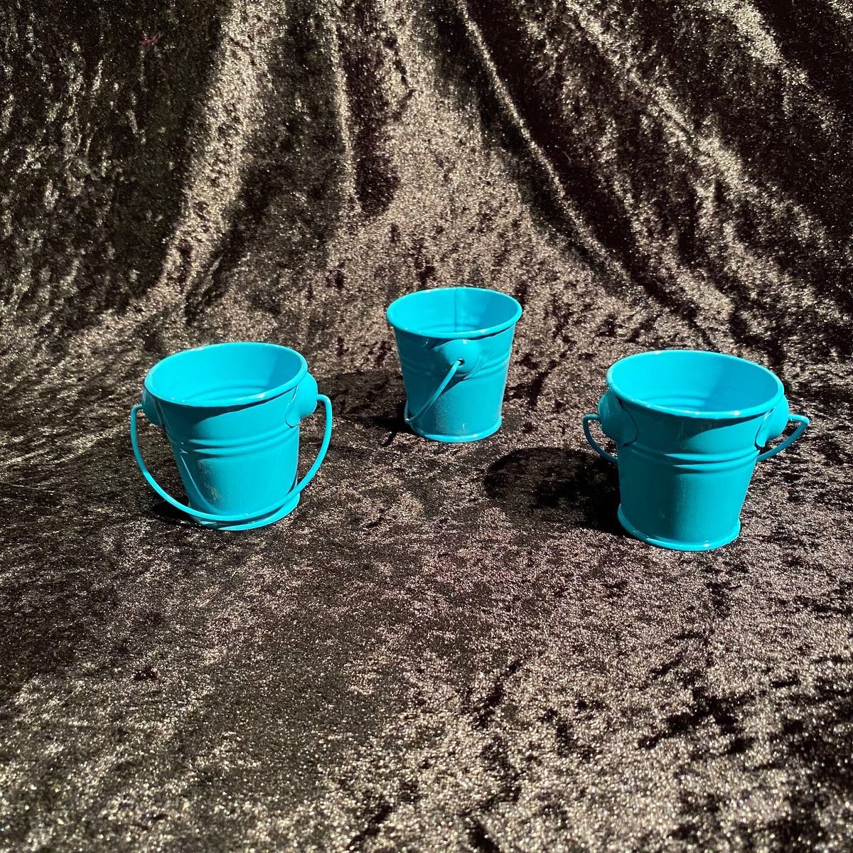 Seaux metal x 3 p turquoise rouge chocolat prune